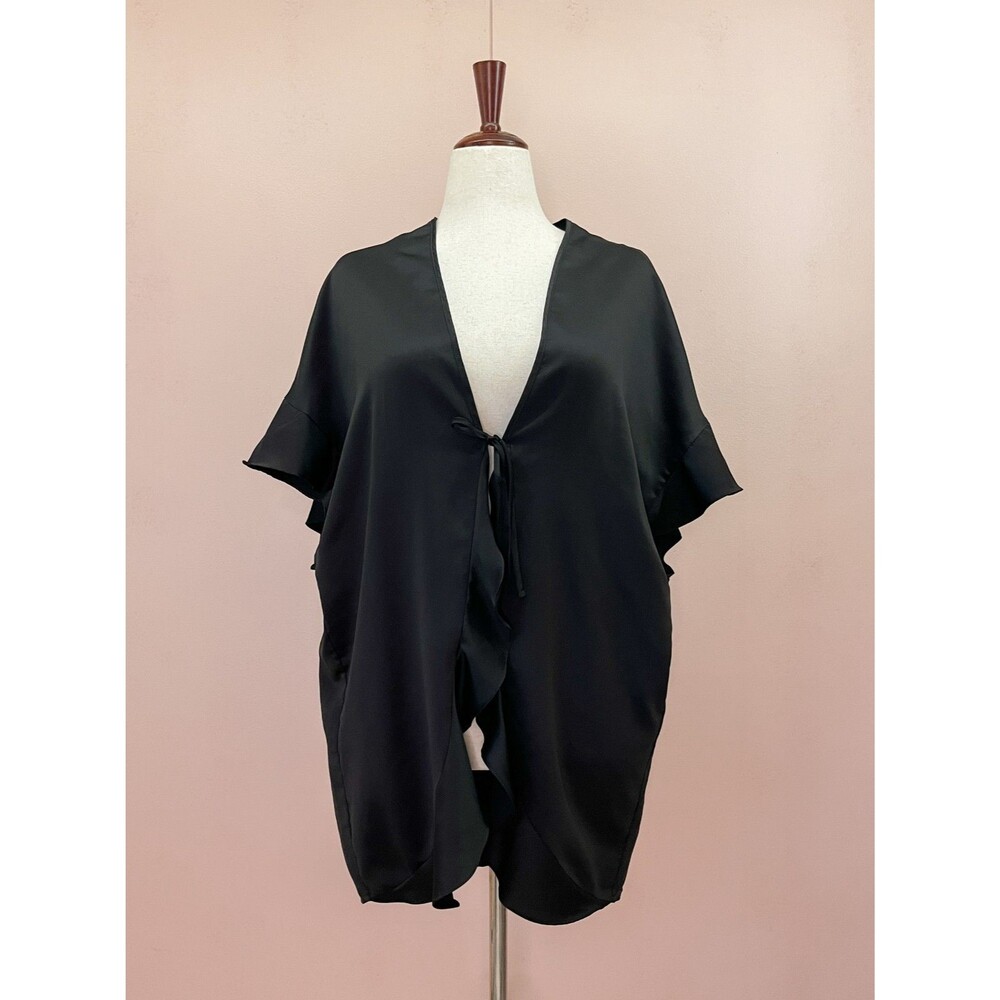 Vintage Victoria's Secret Black Kimono Sleeve Robe OS Tie Front Romantic Sexy